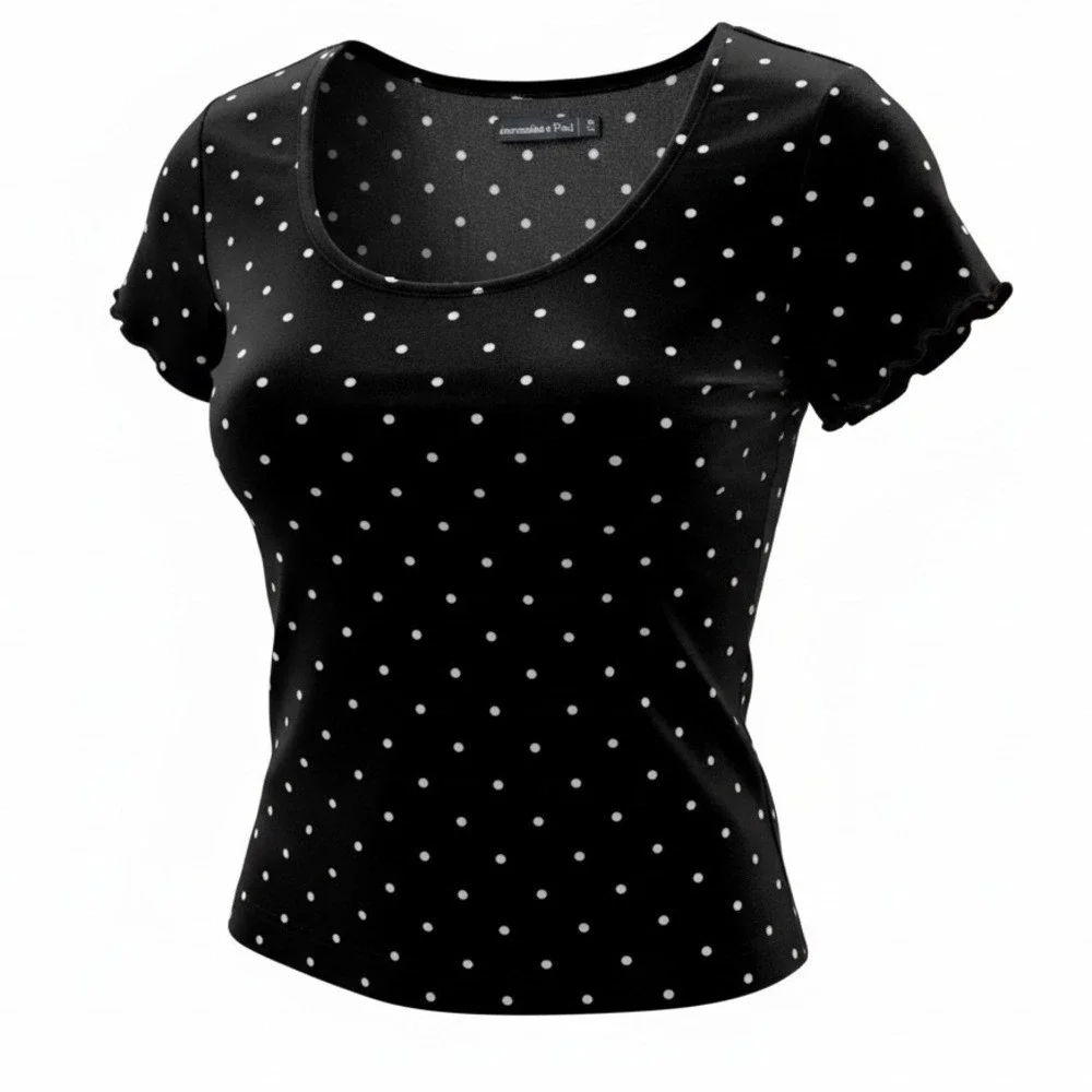 Abercrombie & Fitch Black Velvet Polka Dot Soft Stretch Top Scoop Neck — Size M - Picture 1 of 9